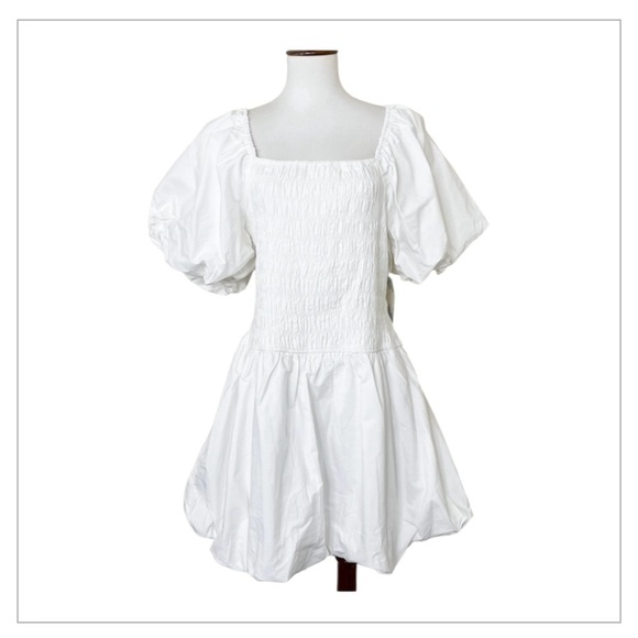 Tuckernuck Caterina Mini Dress L NWT White Cotton Smocked Puff Sleeve Boho - Picture 9 of 10